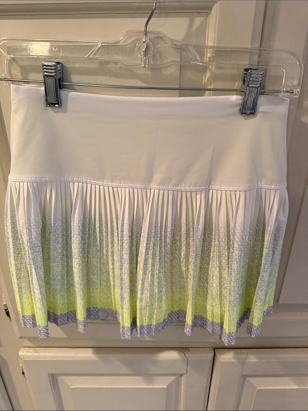 Lucky in Love Women’s White Pleated Tennis Skirt with Yellow & Gray Ombre